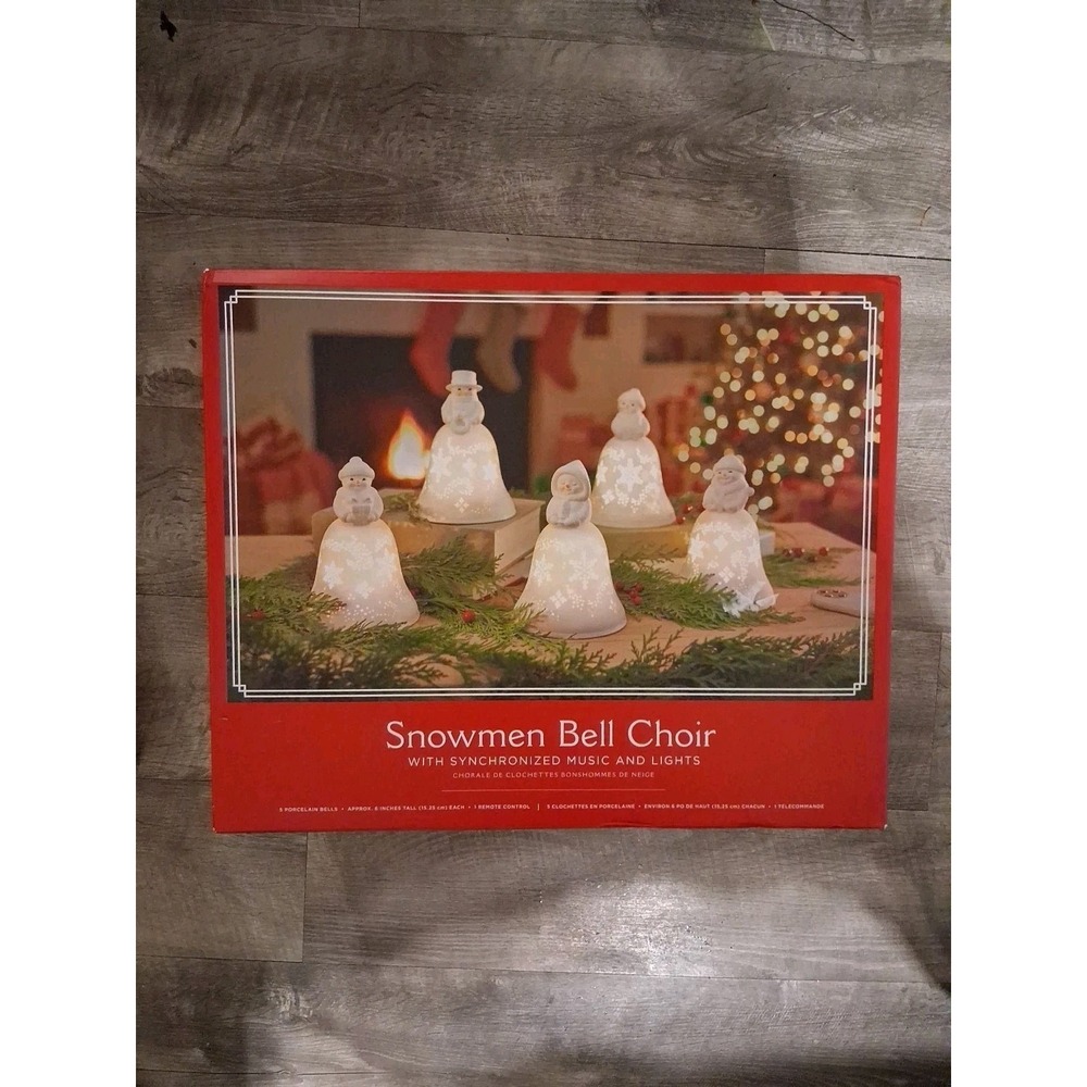 NIB HTF Hallmark Snowmen Bell Choir Musical Decorations Light And Sound NEW